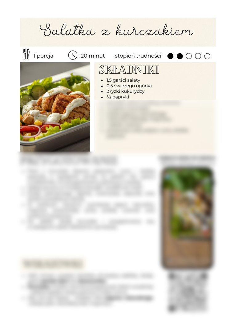 Ebook Przepisy, które pokochasz – przykładowa strona z przepisem na sałatkę z kurczakiem